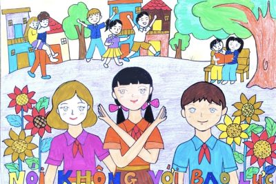 Bức tranh học sinh vẽ chủ đề:” Nói không với bạo lực học đường”
