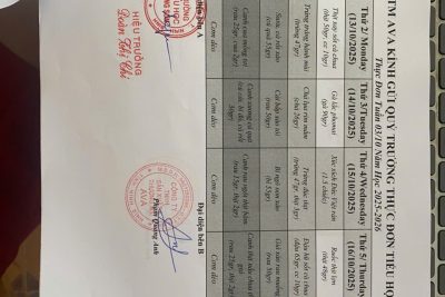 THỰC ĐƠN BẾP ĂN BÁN TRÚ TUẦN 3 THÁNG 9 NĂM 2025